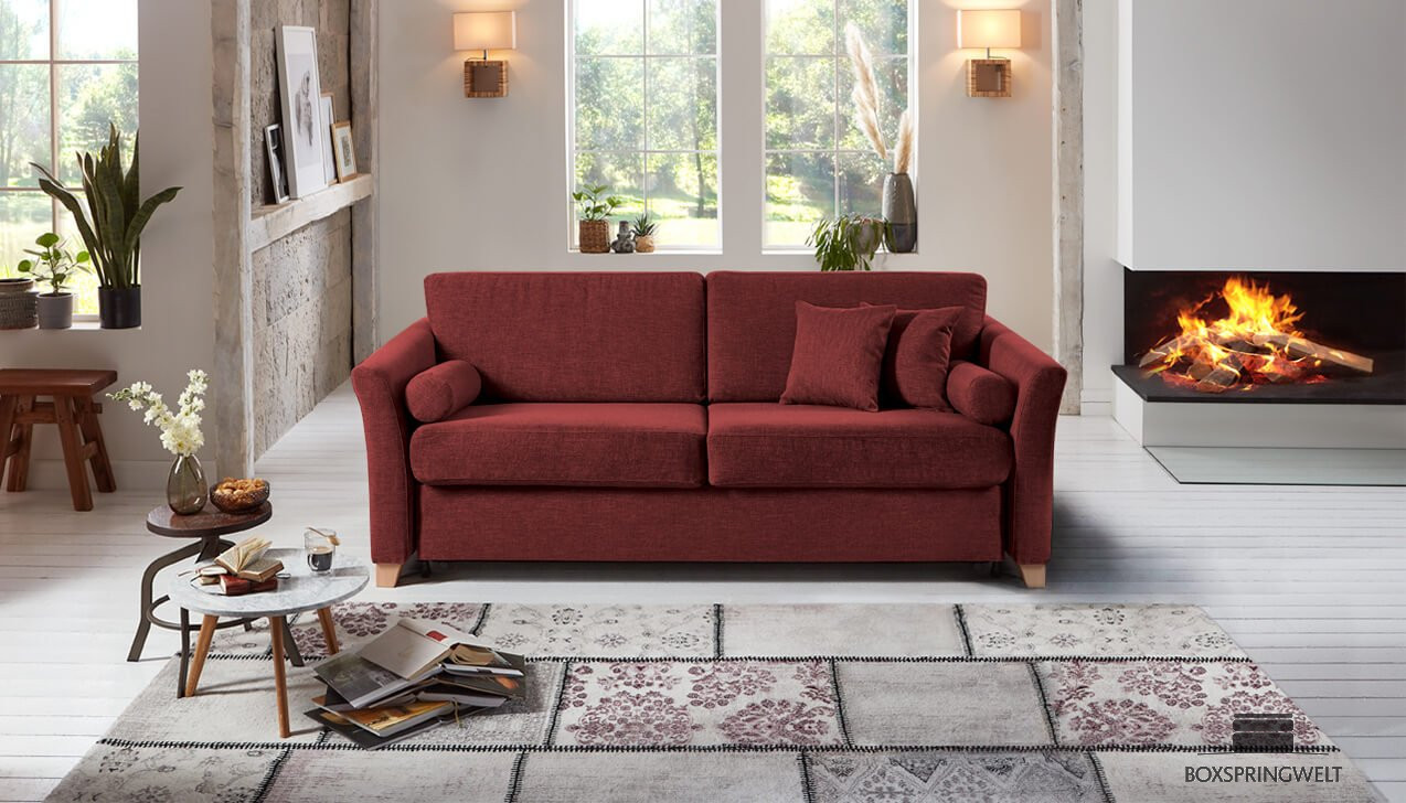 Boxspringsofa in Bezug Bermudas Bordeaux