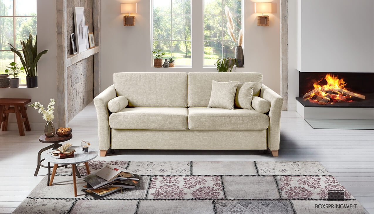 Boxspringsofa in Bezug Bermudas Creme