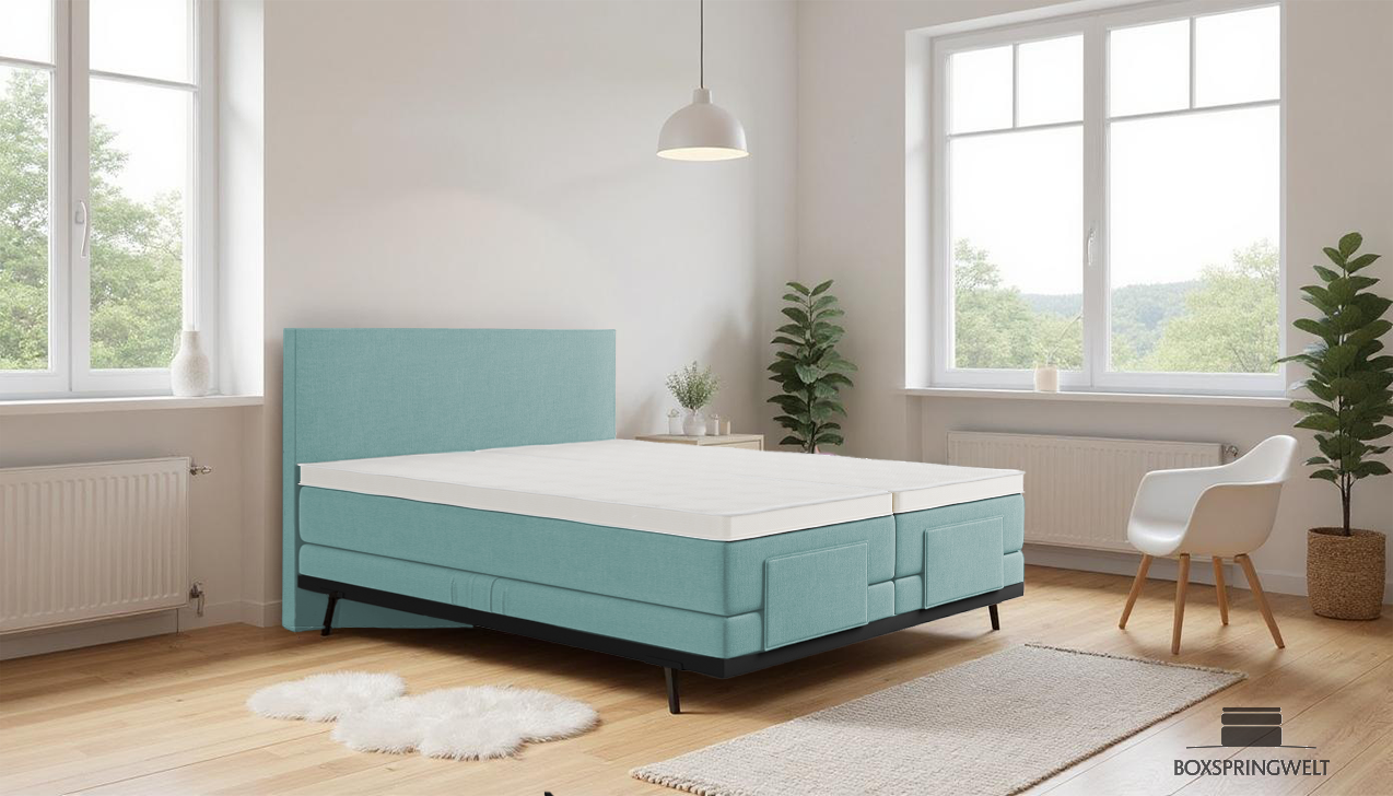 Boxpspringbett Mika in Board Hellblau
