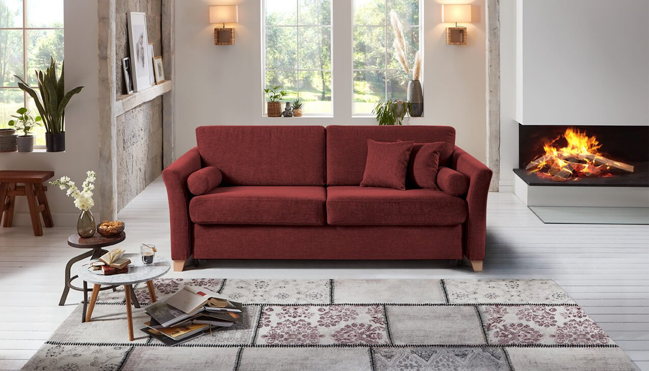 Boxspringsofa in Bezug Bermudas Bordeaux